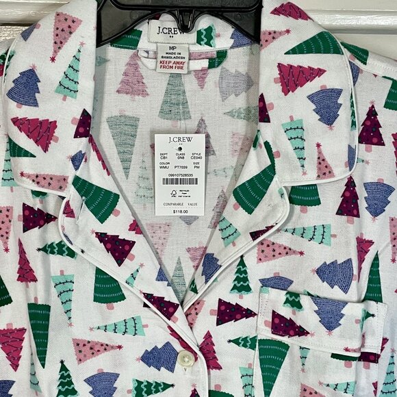 J. Crew Long Sleeve Flannel Holiday Print Pajama Sleep SET Size MP White Multi - Picture 4 of 12